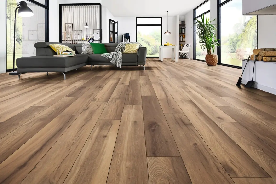 Flooring installation in Melbourne with freshly installed timber-look flooring by Jim's Flooring- expert carpet, vinyl, hybrid, and laminate installation.
